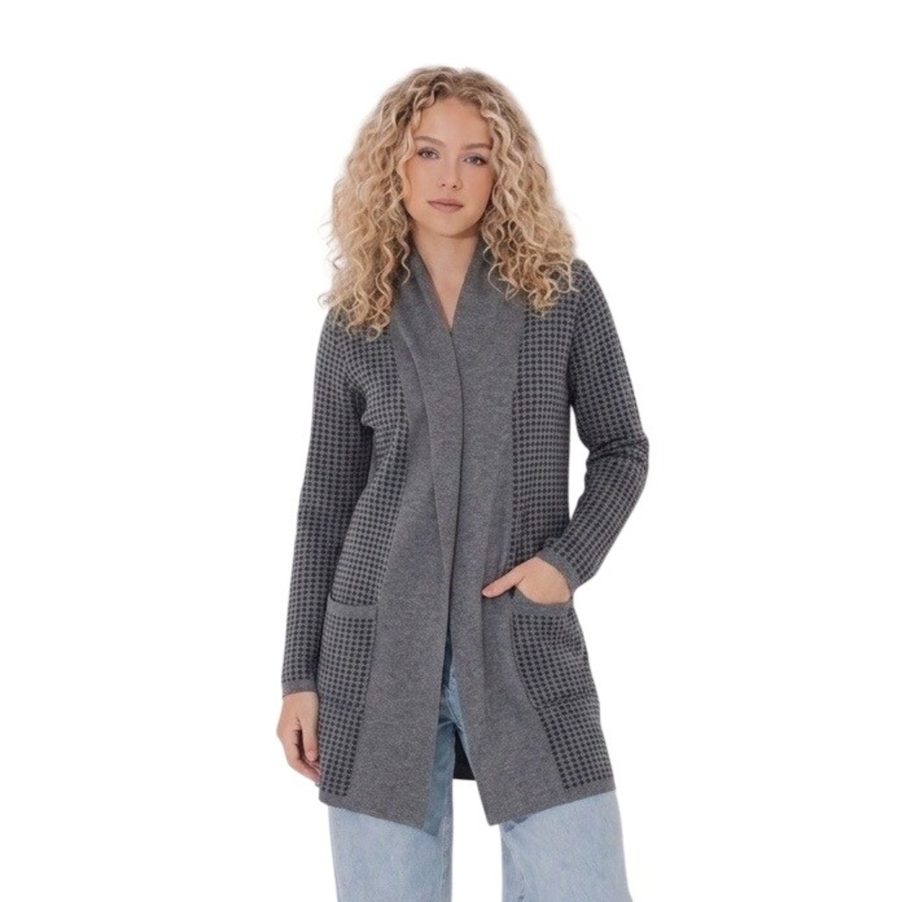 Orvis Houndstooth 100% Merino Wool Shawl Collar Cardigan Sweater XS